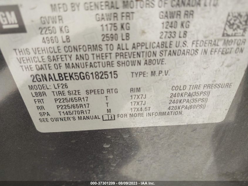 2016 CHEVROLET EQUINOX LS - 2GNALBEK5G6182515
