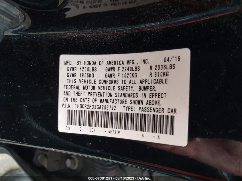 2016 HONDA ACCORD SEDAN LX - 1HGCR2F32GA203722