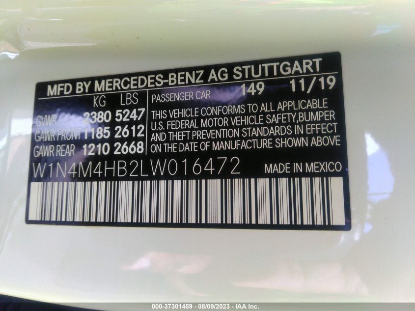 2020 MERCEDES-BENZ GLB GLB 250 W1N4M4HB2LW016472