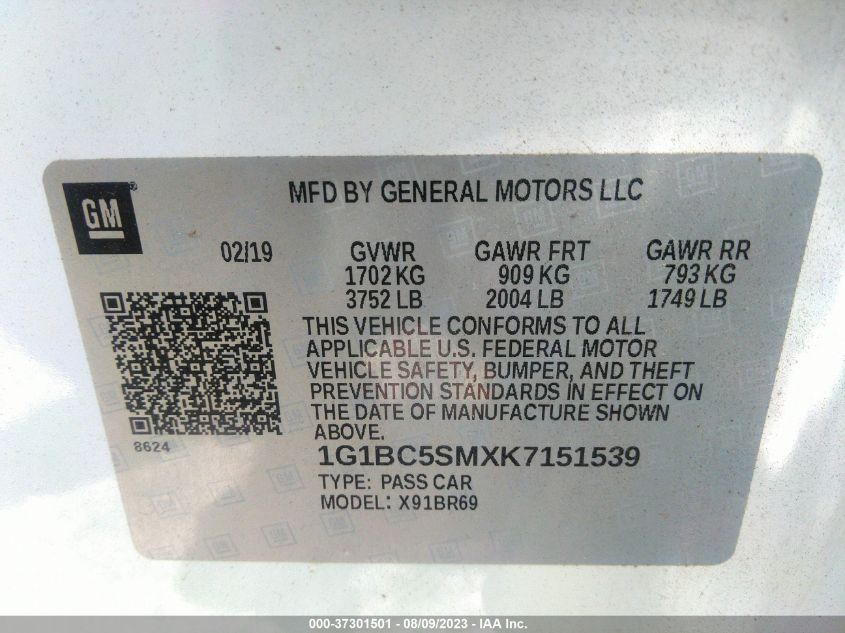 2019 CHEVROLET CRUZE LS - 1G1BC5SMXK7151539