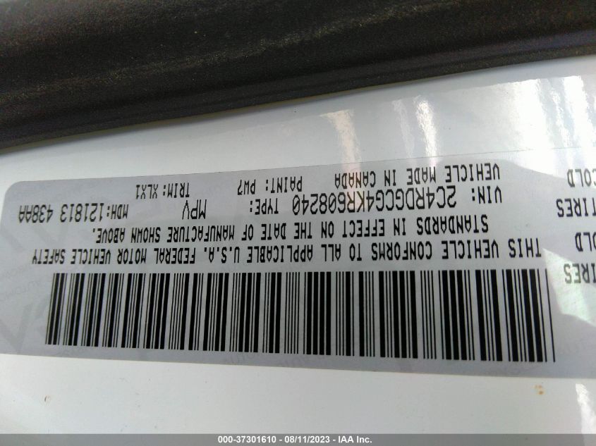 2019 DODGE GRAND CARAVAN SXT - 2C4RDGCG4KR608240
