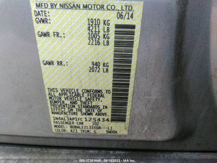 2015 NISSAN ALTIMA 2.5/S/SV/SL - 1N4AL3AP1FC125434