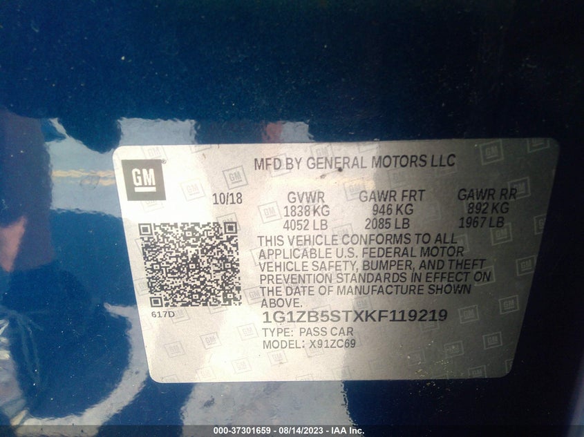 VIN 1G1ZB5STXKF119219 2019 CHEVROLET MALIBU LS