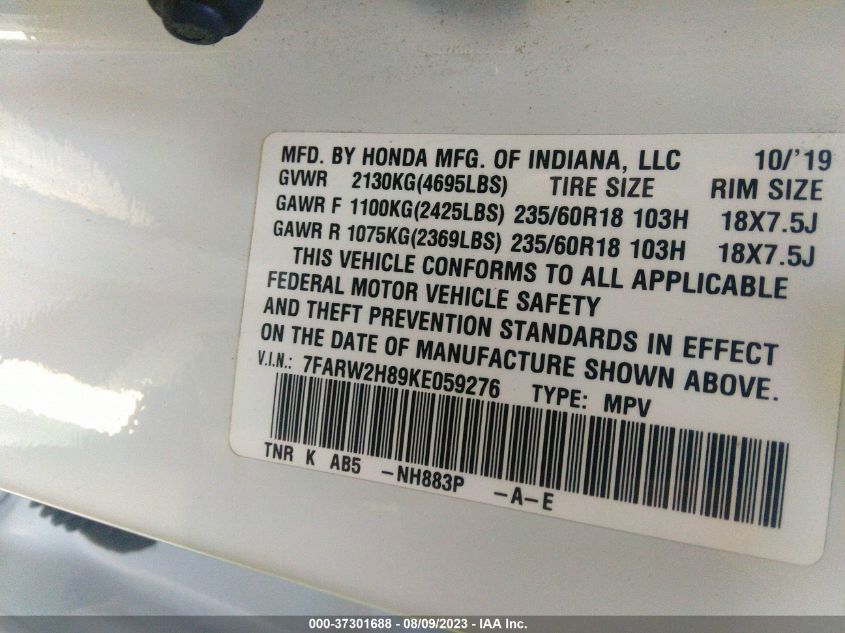 2019 HONDA CR-V EX-L - 7FARW2H89KE059276