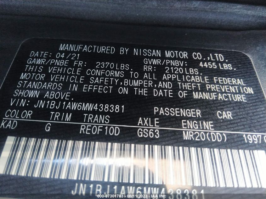 2021 NISSAN ROGUE SPORT S - JN1BJ1AW6MW438381