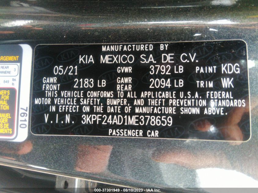 2021 KIA FORTE FE/LXS - 3KPF24AD1ME378659
