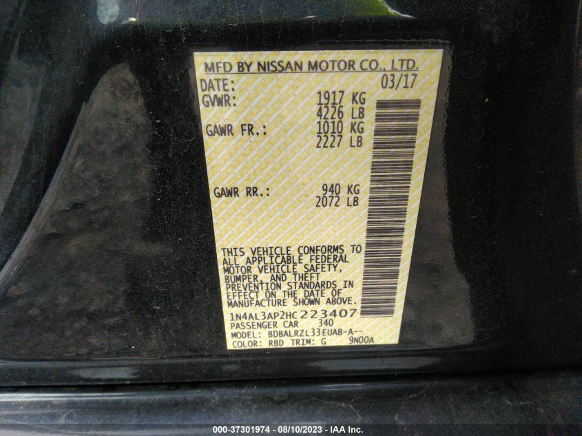 2017 NISSAN ALTIMA 2.5 SL - 1N4AL3AP2HC223407