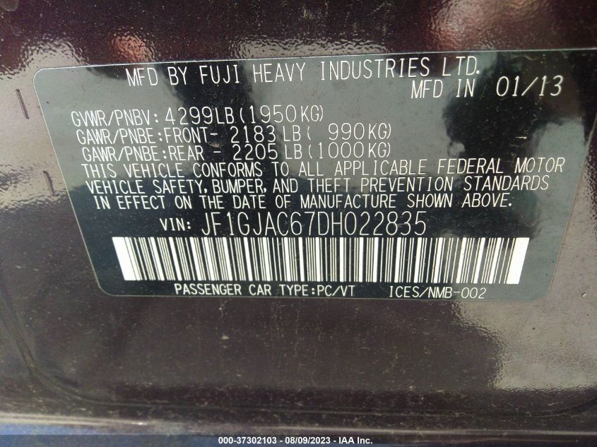 2013 SUBARU IMPREZA SEDAN PREMIUM - JF1GJAC67DH022835