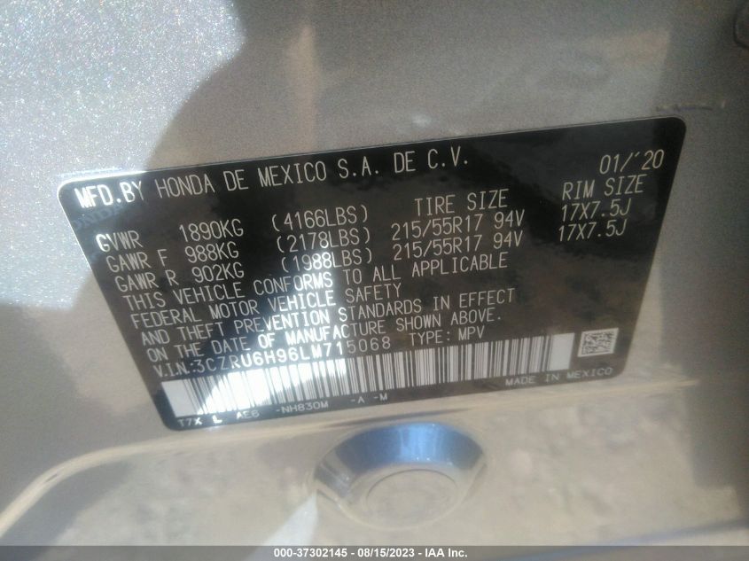 2020 HONDA HR-V TOURING - 3CZRU6H96LM715068
