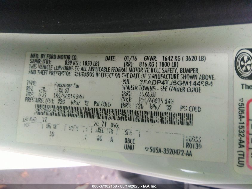2016 FORD FIESTA S - 3FADP4TJ6GM144884