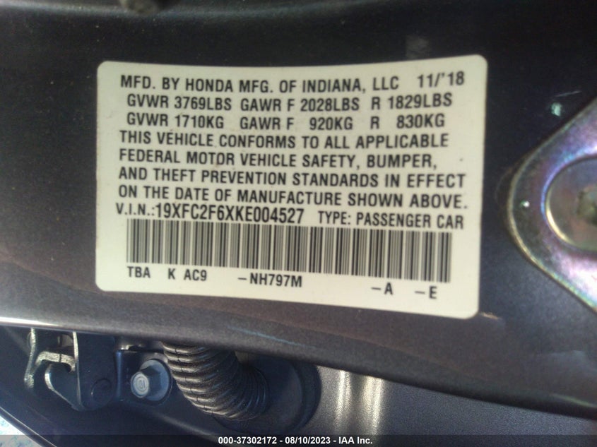 VIN 19XFC2F6XKE004527 2019 HONDA CIVIC SEDAN LX