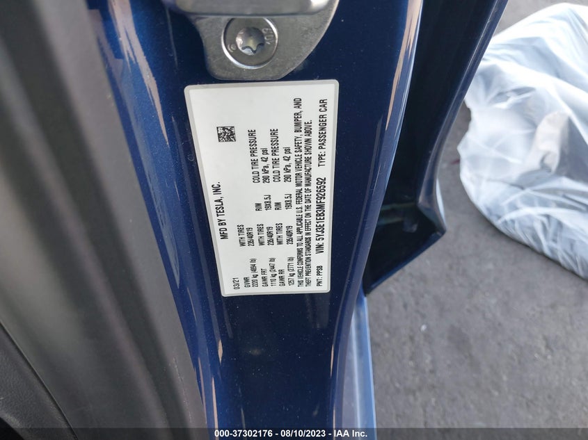 VIN 5YJ3E1EB3MF926592 2021 TESLA MODEL 3 LONG RANGE