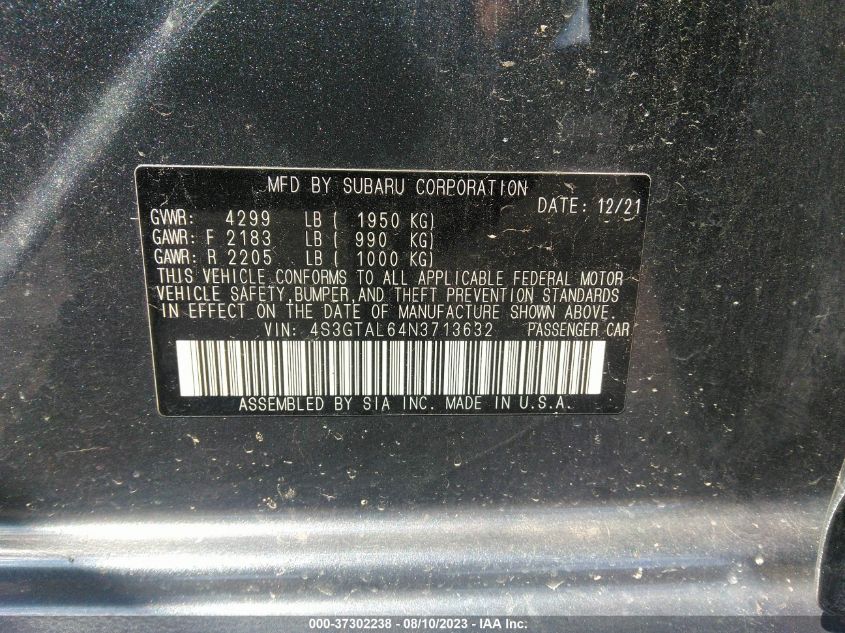 2022 SUBARU IMPREZA SPORT - 4S3GTAL64N3713632