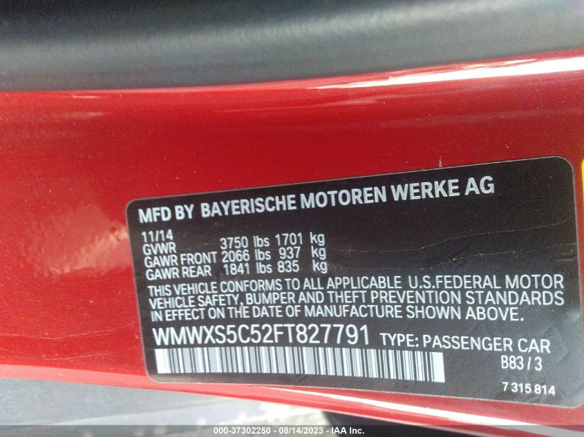 2015 MINI COOPER HARDTOP 4 DOOR - WMWXS5C52FT827791