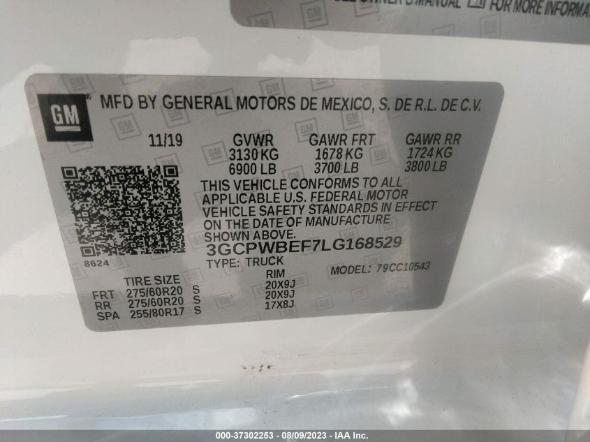 2020 CHEVROLET SILVERADO 1500 CUSTOM - 3GCPWBEF7LG168529