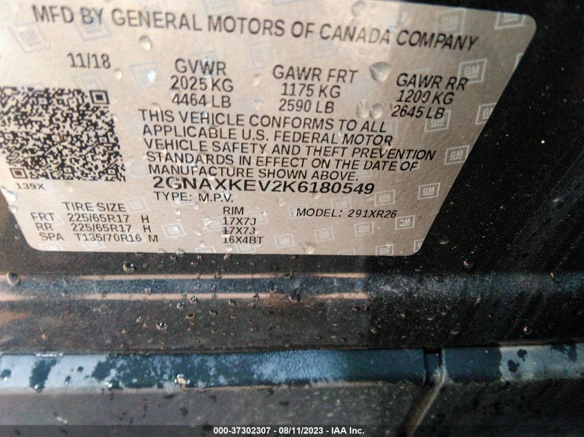 2019 CHEVROLET EQUINOX LT - 2GNAXKEV2K6180549