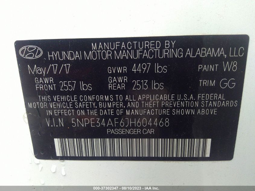 2018 HYUNDAI SONATA SEL - 5NPE34AF6JH604468