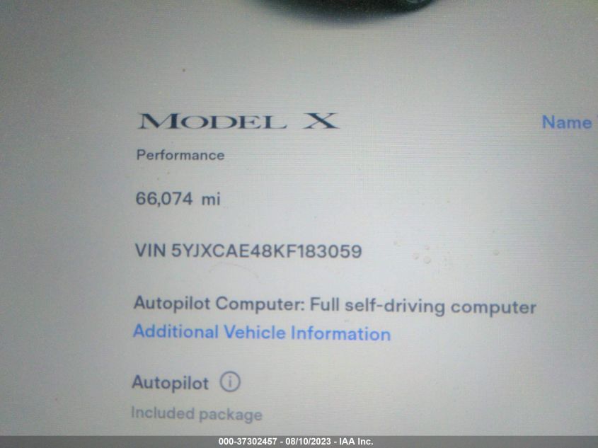 5YJXCAE48KF183059 Tesla Model X  7