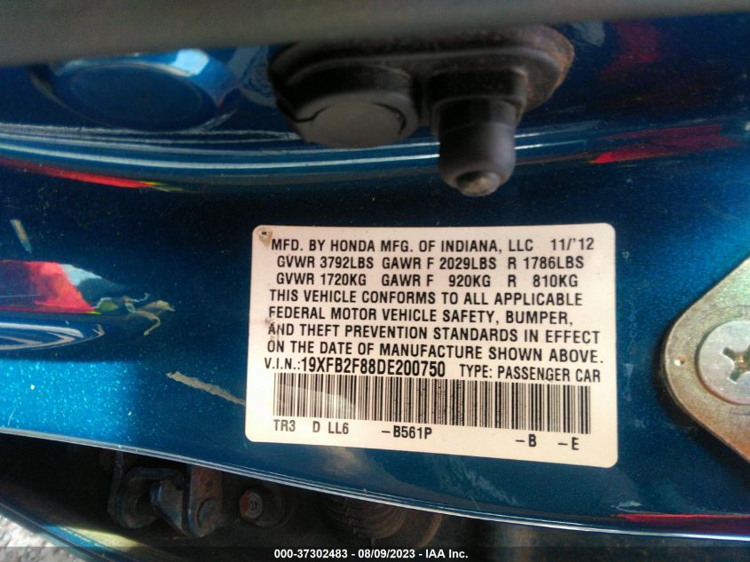 2013 HONDA CIVIC SDN EX - 19XFB2F88DE200750