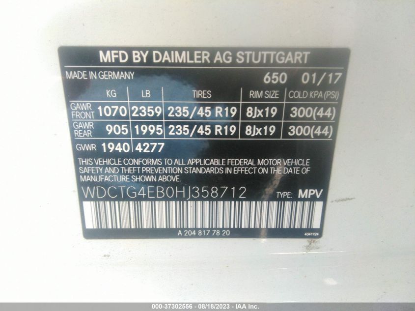 2017 MERCEDES-BENZ GLA 250 - WDCTG4EB0HJ358712