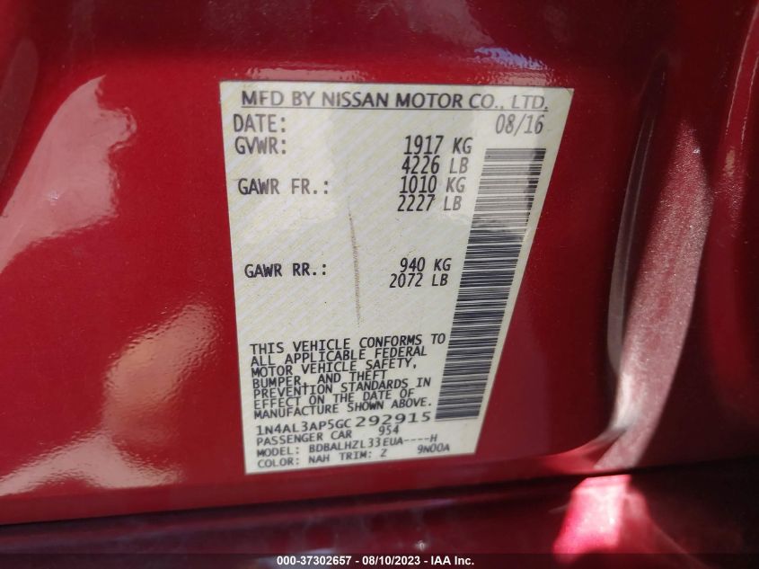 2016 NISSAN ALTIMA 2.5 SR - 1N4AL3AP5GC292915