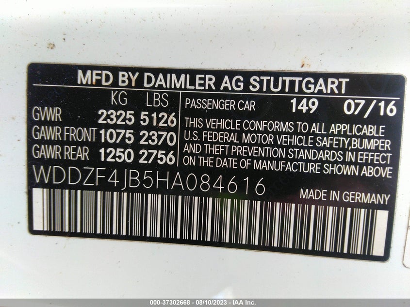 VIN WDDZF4JB5HA084616 2017 MERCEDES-BENZ E-CLASS E 300