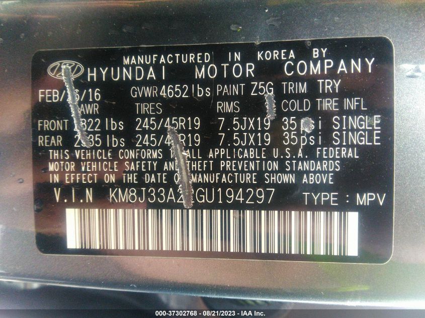 2016 HYUNDAI TUCSON SPORT - KM8J33A22GU194297