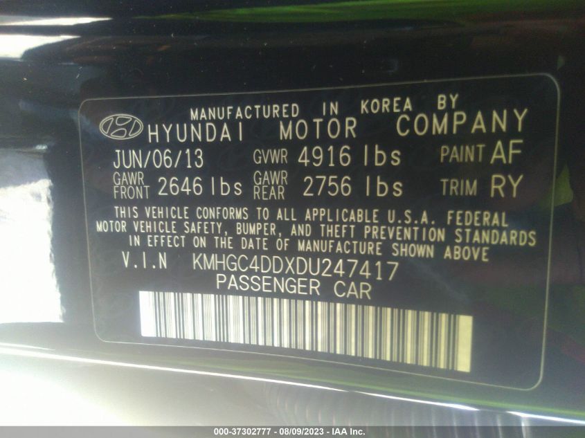 2013 HYUNDAI GENESIS 3.8L - KMHGC4DDXDU247417