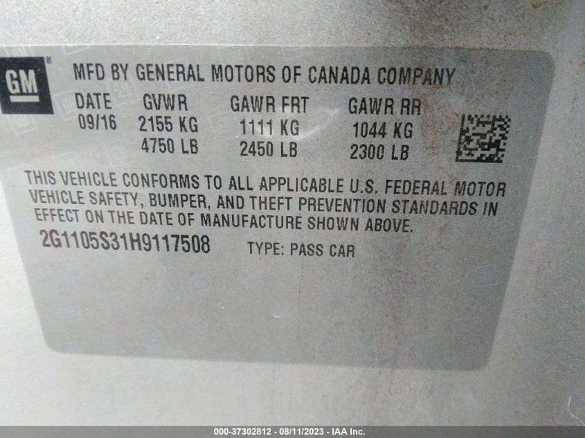 2017 CHEVROLET IMPALA LT - 2G1105S31H9117508