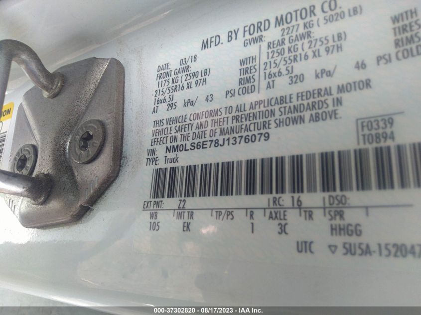 2018 FORD TRANSIT CONNECT VAN XL - NM0LS6E78J1376079