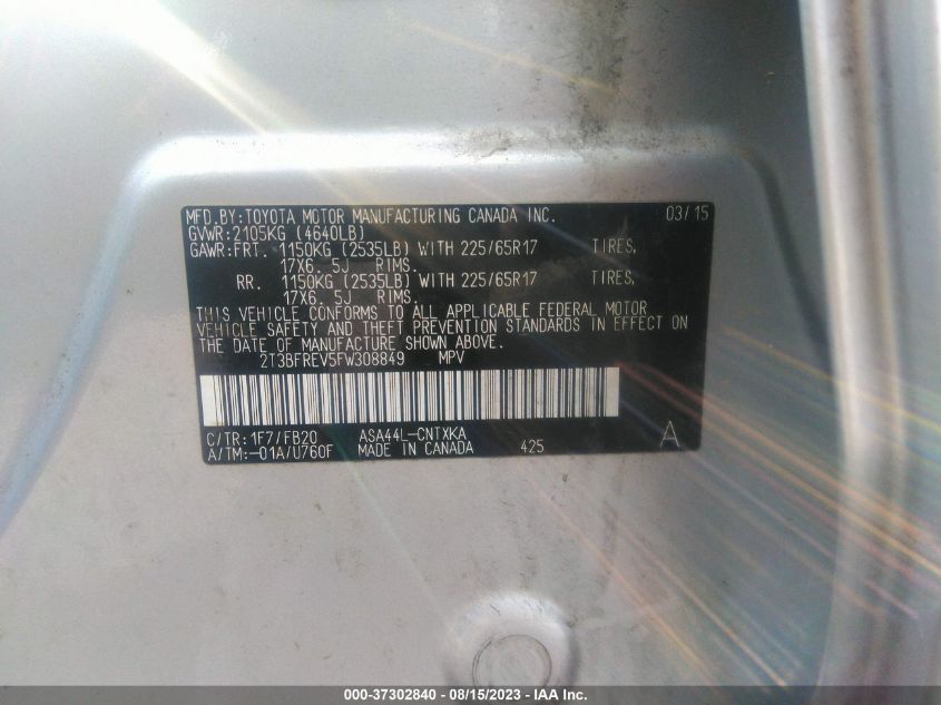 2015 TOYOTA RAV4 LE - 2T3BFREV5FW308849