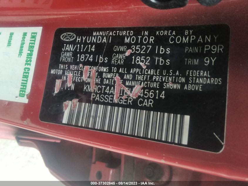 2014 HYUNDAI ACCENT GLS - KMHCT4AE1EU645614