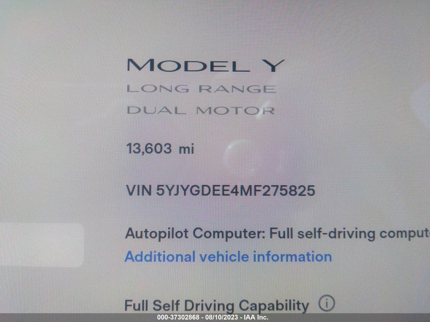 VIN 5YJYGDEE4MF275825 2021 TESLA MODEL Y