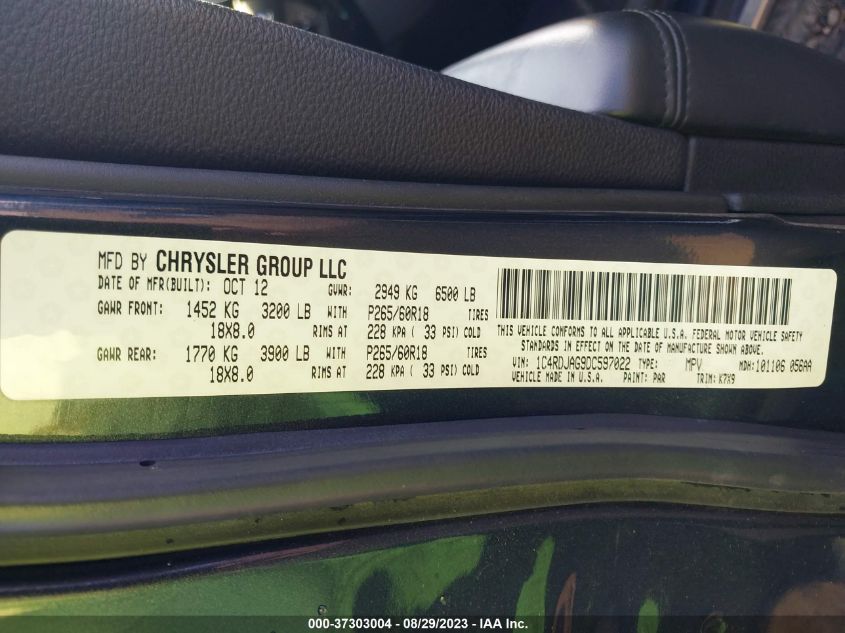 2013 DODGE DURANGO SXT - 1C4RDJAG9DC597022