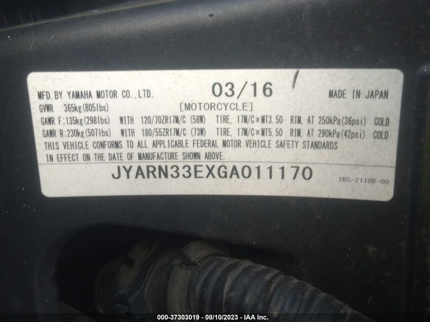 2016 YAMAHA FZ09 JYARN33EXGA011170