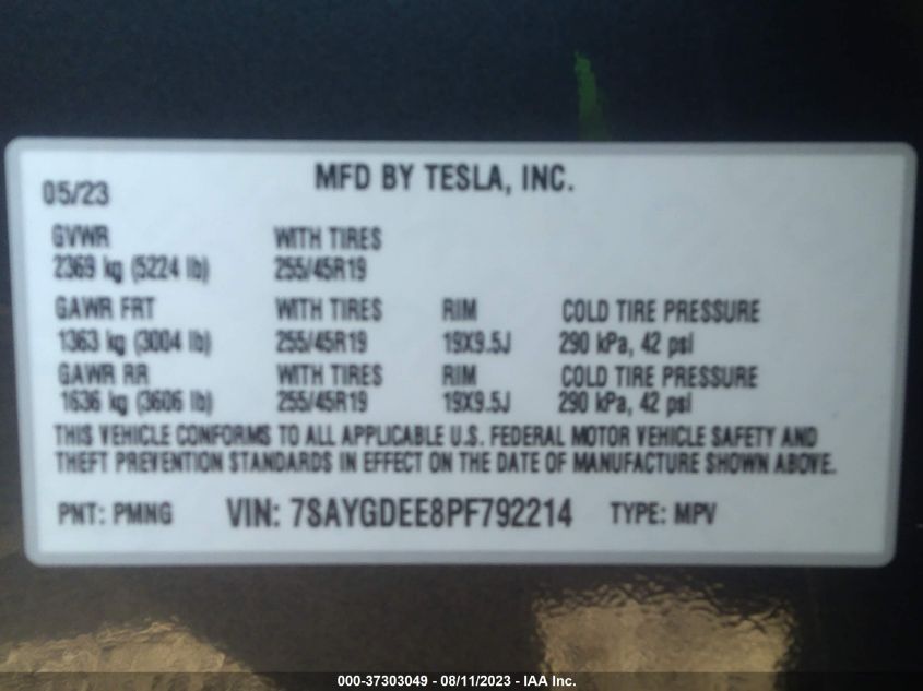 2023 TESLA MODEL Y LONG RANGE - 7SAYGDEE8PF792214