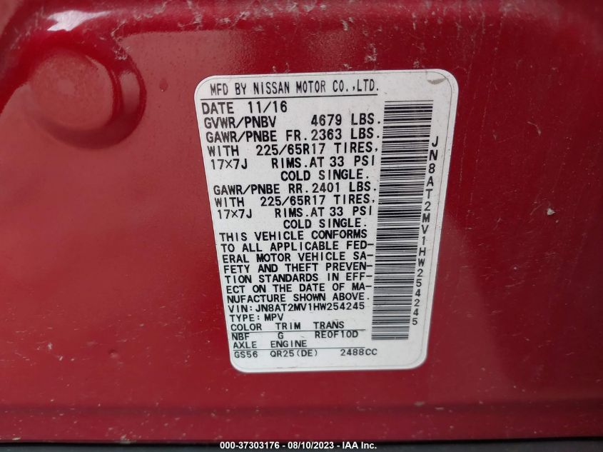 2017 NISSAN ROGUE S/SL/SV - JN8AT2MV1HW254245