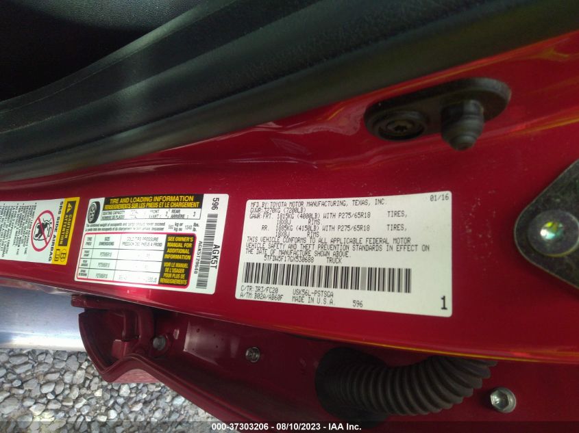 2016 TOYOTA TUNDRA 4WD TRUCK SR5 - 5TFDW5F17GX530688