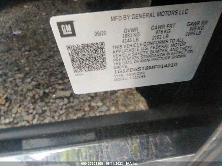 2021 CHEVROLET MALIBU LT - 1G1ZD5ST8MF014210