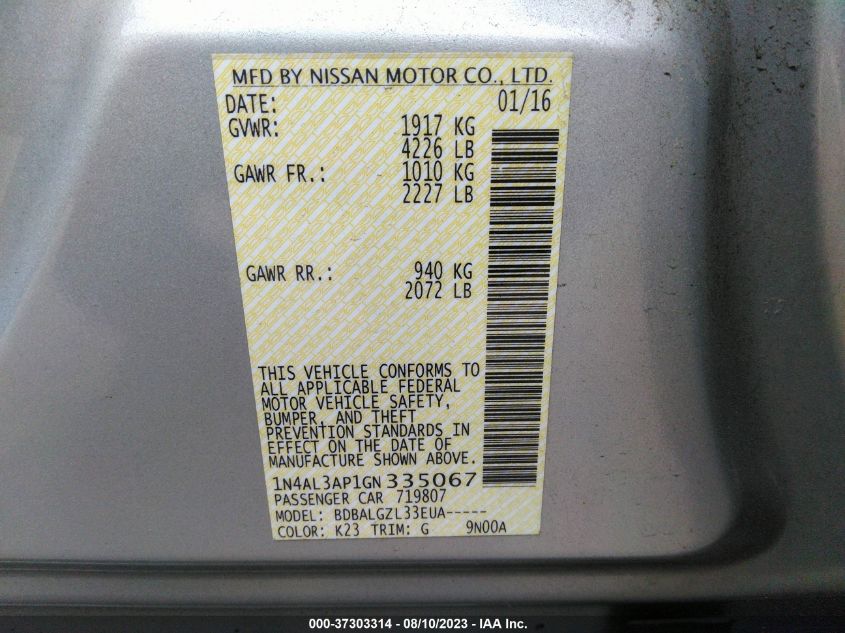 2016 NISSAN ALTIMA 2.5 - 1N4AL3AP1GN335067