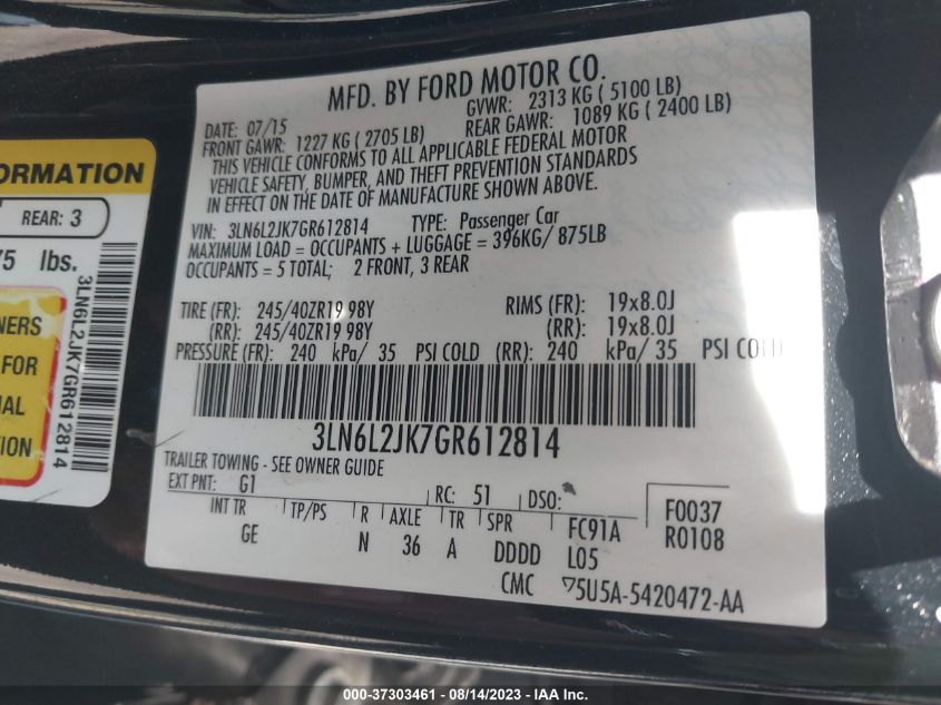 2016 LINCOLN MKZ - 3LN6L2JK7GR612814