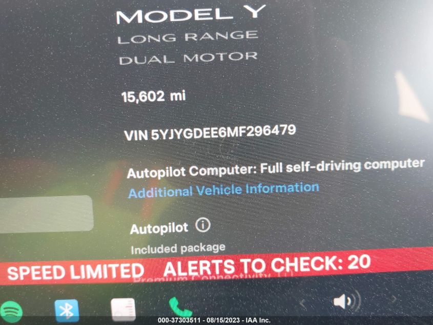 2021 TESLA MODEL Y - 5YJYGDEE6MF296479