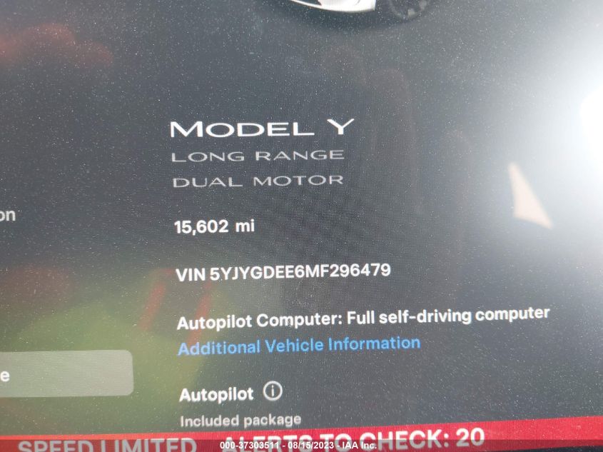 2021 TESLA MODEL Y - 5YJYGDEE6MF296479