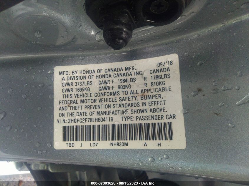 2018 HONDA CIVIC SEDAN EX - 2HGFC2F78JH604119