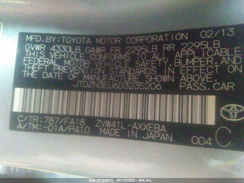 2013 TOYOTA PRIUS V TWO/THREE/FIVE - JTDZN3EU6D3235206