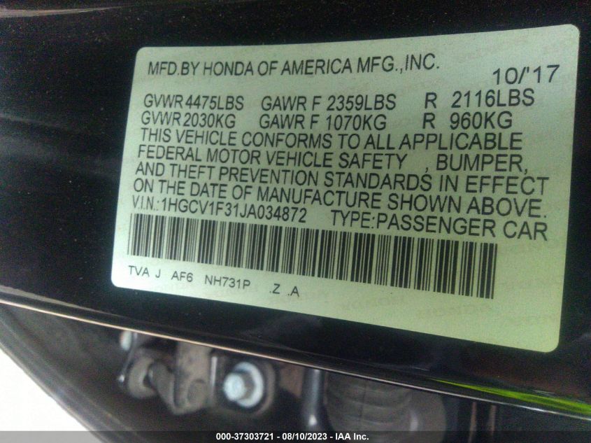 2018 HONDA ACCORD SEDAN SPORT 1.5T - 1HGCV1F31JA034872