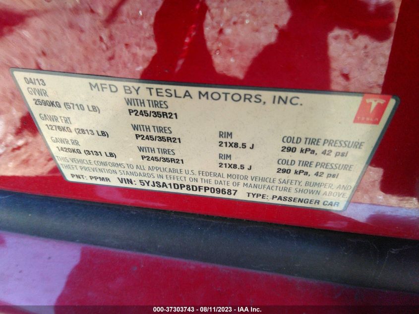 2013 TESLA MODEL S PERFORMANCE - 5YJSA1DP8DFP09687