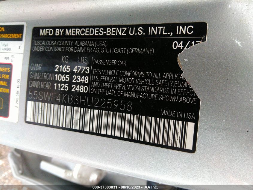 55SWF4KB3HU225958 2017 MERCEDES-BENZ C-CLASS, photo no. 9