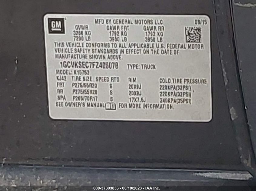 2015 CHEVROLET SILVERADO 1500 LTZ - 1GCVKSEC7FZ405078