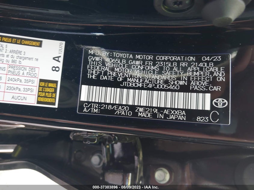 VIN JTDBCMFE4PJ005460 2023 TOYOTA COROLLA LE/SE/XLE